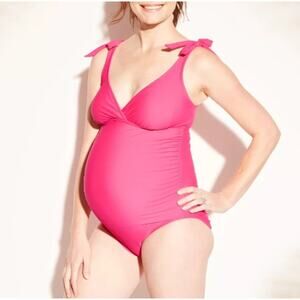 New ISABEL MATERNITY Women's Pink Tie Shoulder One Piece Swimsuit Size L